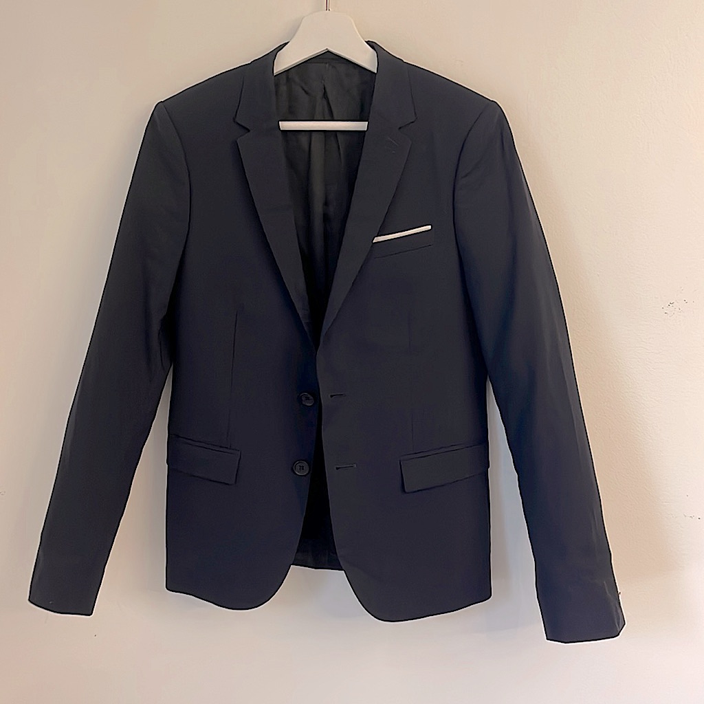 The Kooples Navy Blazer With White Pocket Square Detail